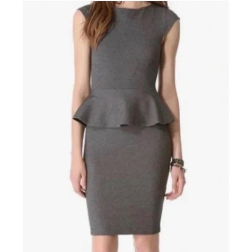 Alice + Olivia Adeline Gray Peplum Dress Sz 0 | Cap Sleeve Office Corpcore Rayon